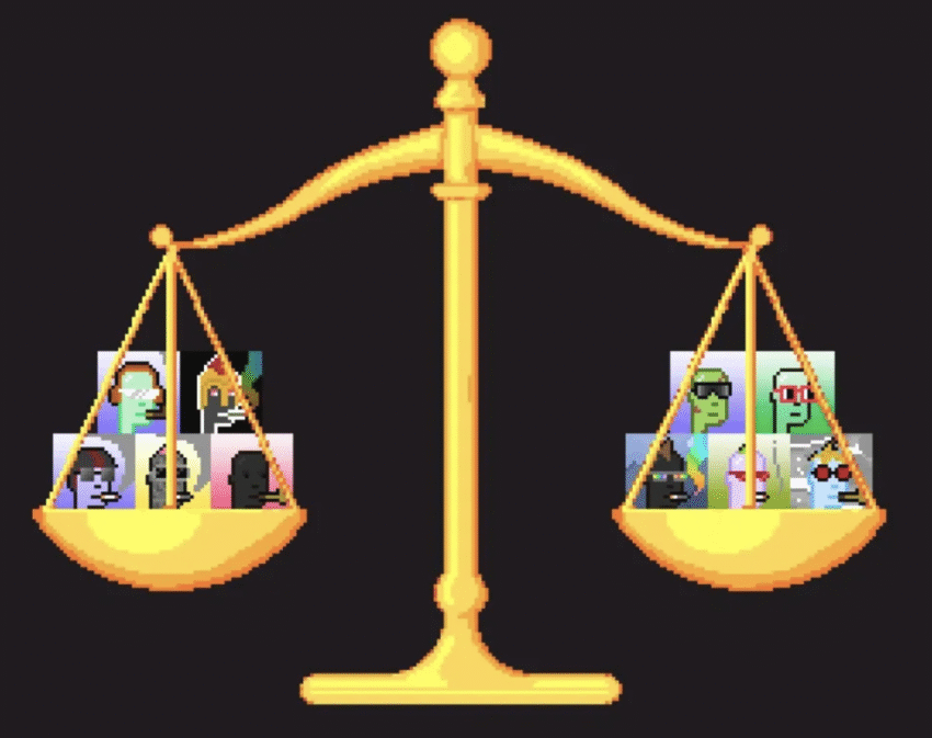 A golden balance scale weighing social media icons and mobile app icons against each other on a dark background.